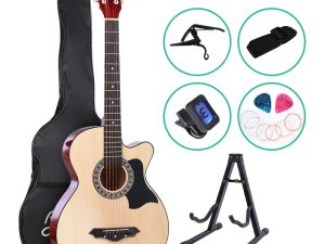 ALPHA 38 Inch Wooden Acoustic Guitar with Accessories set Natural Wood