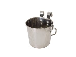 1.9L Stainless Steel Pet Parrot Feeder Dog Cat Bowl Water Bowls Flat Sided Bucket with Riveted Hooks