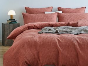 100% Cotton checkered waffle quilt cover set queen size -Terracotta